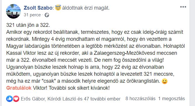 Szabó Zsolt gratulál Kassainak - forrás: facebook.com